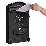 Tooluck Türbriefkasten im europäischen Stil Wasserdicht abschließbare Briefkästen zur Wandmontage Klassischer Home Office-Briefkasten 41 x 24 x 7,6 cm (Schwarz)