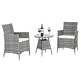 Ribelli 3-teiliges Gartenmöbel Set, Lounge Set, cremefarbenen Kissen - aus PE-Rattan - Tisch Plus Zwei Stühle - praktisch zu verstauen, Farbe:grau/C