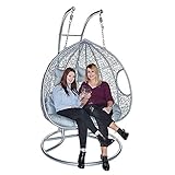 ZeoTioo Rattansessel Hängesessel Hängekorb Poly Rattan mit Gestell 2- Sitzer Schaukel Korb Sitzkissen Balkonstuhl Rattansessel Gartenlounge S