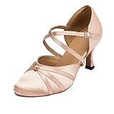 MINITOO Damen Latin Salsa Ankle Strap Bronze Satin Tanzschuhe Hochzeit Prom Pumps EU 39