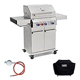 TAINO Platinum 3+1 Gasgrill komplett Edelstahl Set inkl. Haube Druckregler Seiten-Brenner BBQ Grillwagen Griller Gusseisen Seitenkocher Piezozündung