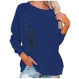 MOKBAY Damen Sweatshirt Pullover Lose Mode Damen Casual Print O-Ausschnitt Nähte Langarm Pullover Damen Rei Verschluss Damen Pulli Sweatshirt Jacke Pullover D