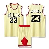 JIULOVE Jordanien Bullen 23# Basketball Jersey Kinder Jungen Mädchen 2-teiliges Wettbewerb Training Uniform Ärmellos Atmungsaktiver Trainingsanzug Basketball Performance TA apricot-XXL