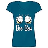 Halloween Kostüm Outfit - Boo Bees - weiß - L - Türkis - t-Shirt Ausschnitt Damen - XO1525 - Damen T-Shirt mit V
