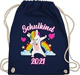 Shirtracer Schulkind Einschulung und Schulanfang - Schulkind 2021 dabbendes Einhorn Regenbogen - Unisize - Navy Blau - Spruch - WM110 - Turnbeutel und Stoffbeutel aus Baumw
