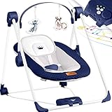 KIDIZ® Babywippe Babyschaukel mit 5 Geschwindigkeitseinstellungen zusammenklappbarer Baby Wippe Schaukel Babyhochstuhl mit Spielbogen Spielzeugen 5 beruhigende Naturgeräusche neugeborene, B