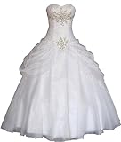 Romantic-Fashion Brautkleid Hochzeitskleid Weiß Modell W088 A-Linie Strass Satin Trägerlos Perlen Pailletten DE Größe 42