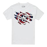Marvel Jungen Captain America Torn T-Shirt, weiß, 7-8 J