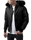 Urban Classics Bomber Herren - Fliegerjacke mit Kapuze und Fellkragen (abnehmbar), Schwarz (black 7), Gr. Larg