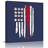 EZON-CH Quadratische Wandkunst auf Leinwand, Ölgemälde, Baseball-Flagge, Büro, Kunstwerke für Schlafzimmer, Wohnzimmer, Badezimmer, Heimdekoration, fertig zum Aufhängen, 50.8 x 50.8