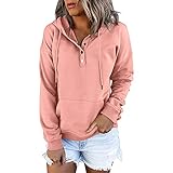 GOKOMO Damen Einfarbig Sweatshirts Mit Kapuze Taschen Hoodie Herbst und Winter Pullover Hoodies Langarm Tops Taschen Slim Fit Warme Gemütlich Hoodies(3XL,Rosa)