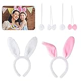AYEUPZ Kaninchen Kostümf,3-in-1 Bunny Kostüm-Set ,Bunny Ohren Haarreif,Fliege, Bunny Puschelschwanz,für Halloween Cosplay Party Kostüm (2 Set,Weiß,Rosa)