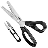 Handi Stitch Zackenschere mit Fadenschneider - Schneiderschere Stoffschere Zickzack 22,86cm Edelstahl Griff Schwarz – Schere Scharf zum Schneiden von Stoff, Kleidung, Textilien, Nähen, Papier, B