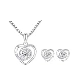 Deyanse Silber Schmuckset für Damen, 925 Sterling Silber Herz Halskette Ohrringe Set, Schneeflocke Anhänger mit 45cm Silber Kette, Herz Ohrstecker mit Weiß Zirkonia, Geschenk zum W
