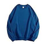 DHHY Frottee-Pullover in Reiner Farbe, Lockerer Rundhalsausschnitt und Schulterfreies Sweatshirt, Unisex-Lang
