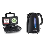 Emerio XXL Sandwichtoaster für alle Toastgrößen geeignet, BPA frei, 900 Watt & Russell Hobbs Wasserkocher Textures+, 1,7l, 2400W, LED Beleuchtung, Schnellkochfunktion, schwarz 22591-70