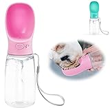 Dreamhigh Hunde Trinkflasche für Unterwegs, 550ml Hund Wasserflasche Haustier Trinknapf Antibakterielle Tragbare Reise Trinkflasche Wasserspender, BPA Frei & Auslaufsicher (Rosa, 550ML)