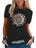 Abtel Sommer Damen T-Shirt Sunflower Print Muster Kurzarm Rundhalsausschnitt Basic Kurzarm Lose Damen Rundhals Casual Top S 1# schw