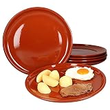 MamboCat 6er Set Ton-Speiseteller I Ø 28,5 cm I 6 Personen I Steak-Platte, Essteller, Grillteller, Servierplatte I Mediterran I Glasiert I Unikat Handarbeit I Mittelalter Markt I Wikinger F
