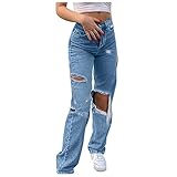 Jeans Damen Baggy Jeanshosen, Hohe Taille Farbverlauf Jeanshose Oversize Boyfriend Y2K Style Denim Freizeithose, Straight Lässig Hosen Streetwear Mode Röhrenjeans für Junges M