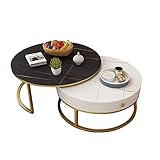 2Er-Set Modern Wohnzimmertisch Satztisch Runde Beistelltisch Sofatisch Moderner Rundtisch Couchtisch, Ardoise Und Metallgestell, Φ 80 X H 45CM+Ø 60X H 40CM,