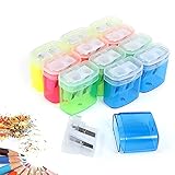 Kkynnus Bleistiftspitzer Doppel Loch 12 Stücke, Spitzer mit Deckel Süssigkeiten Farben Manueller Anspitzer, Kinder Pencil Sharpener für Schule Bü