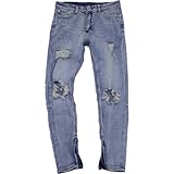 Luandge Herren Jeans Mode Ripped Washed Distressed Trend Persönlichkeit Reißverschluss Slim Fit Ausgefranste Neun-Punkt-Denimhose 36