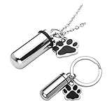 Personalized Master 2 Stück Schmuck Set Pillendose Schlüsselanhänger + Memorial Urnen Anhänger Kette(24”) mit Hundetatze + Trichter füllen Kit aus E