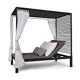 blumfeldt Eremitage Double Lux Sonnenliege - Doppel-Gartenliege mit Sonnendach, Garten-Himmelbett mit Vorhängen, verstellbare Rückenlehne, wetterfest, für 2 Personen, 6 cm Polster, dunkelg