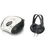 Lenco SCD24 - CD-Player für Kinder - CD-Radio - Stereoanlage - Boombox - UKW Radiotuner - Weiß & Panasonic RP-HT161E-K HiFi-Kopfhörer (2 m langes Kabel, 10-27.000 Hz, 30 mm Wandler) schw