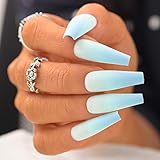 Sethexy Matt Ballerina Falscher Nagel Lange Sarg Gradient Falsche Fingernägel 24St Acryl Drücken Sie auf Art Nail Tips für Frauen und Mädchen (Blau)