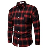 Hemden Herren Karohemd,Kanpola Männer Kariert Langarm Hemd Slim Fit Trachtenhemd Für Anzug, Business, Hochzeit, Freizeit Männer Oberteil Shirt Freizeithemd Fürs Oktoberfest Geeig