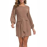 Winterkleid Damen Elegant Baumwolle Rundhals Minikleid Lose Ärmel A-Linie Kleid Freizeitkleid Langarm T-Shirt Kleid Sexy Kleid Pulloverkleid Strickkleider Tunika Kleid Elegant Partykleid Sw