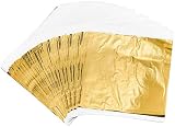 HENTEK 200 Goldblatt Blattgold Goldfolie Schlagmetall Gold Nachahmung Blatt 14 x 14 cm für Kunstprojekt Vergoldung Handwerk Basteln Dek