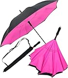 iX-brella Reverse-Regenschirm Automatik- umgedreht zu öffnen - schwarz-neon pink