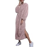 Julhold Damen Bademantel Home Service Flanell Weicher Herbst und Winter Warmer Doppelseitiger Samt Pyjama Nachthemd mit Kapuze Niedlich Heimservice (Rosa, XXL)