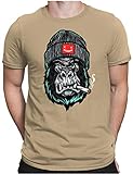 PAPAYANA - Angry Ape - Herren Fun T-Shirt - Regular Fit - AFFE Gorilla of Duty - Khaki - M