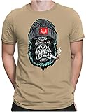 PAPAYANA - Angry Ape - Herren Fun T-Shirt - Regular Fit - AFFE Gorilla of Duty - Khaki - M