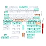 PBT Tastenkappen Set, 5 Seiten Hitzesublimation Mint Coffee Style Ersatz Mechanische Tastaturkappen, 128 Tasten Volle Tastenkappen mit Ab