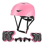 ValueTalks Kinderhelm Skateboard Helm mit Schützer inliner Schonerset Kinder Protektoren Helm für inliner Skateboard Fahrrad Rollschuh 54-58cm Kopfumfang (Rosa)
