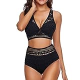 SCHOLIEBEN Bikini Damen Set Sexy High Waist Push Up Bandeau Brazilian Oberteil Triangel Leoparden Bustier Bade String Tanga Thong Retro Badeanzug B