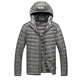 HANTONGHAO Warme Herren Leichte Daunenjacke Herrenmode Kapuzenmantel Kurzer Leichter Jugend Slim Fit Mantel Daunenjacken Gepolsterte Oberbekleidung Schwarz - Grau Daunenjacken,M(45-50kg)