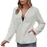 GULASISI Winterjacke Damen Kurz Pelz Mantel Winter Warme Kunstpelz Cardigan Jacket Elegant Einfarbig V-Ausschnitt Langarm Plüsch Mäntel Outwear-M