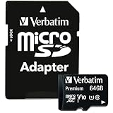Verbatim Premium microSDXC Speicherkarte inkl. Adapter I 64 GB I schwarz I SD Karte für Full-HD Videoaufnahmen I wasserabweisend & stoßfest I SD Speicherkarte für Kamera Smartphone Tab