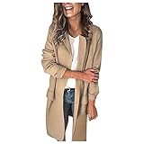 Damen Casual Solid Jacke Anzug Langarm Cardigan Open Front Kragen Arbeit Büro Blazer Slim Fit Vintage Blinder mit falscher Tasche, Khaki_a70, 36
