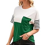 FrüHling Und Sommer Frauen LäSsig Lose Heckenstreifen Stitching Kontrastfarbe Rundhalsausschnitt Kurzarm Top T-Shirt F