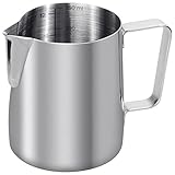 Anpro Milchkännchen, Milk Pitcher 350ml / 12 FL.oz. Milchkanne aus Edelstahl, Milch Aufschäumen für Cappuccino und Latté, Silber (9 × 7.5CM)