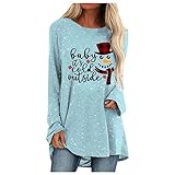 GOKOMO Damen Lang Weihnachts Oberteil Elegant Locker Langarm Weihnachtsdruck Sweatshirt Neu 2021 Damen Bluse Beiläufig Top Elegant Weich Bequem Lässiges Oberteil(4XL,Hellblau)