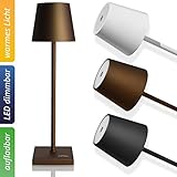 charlique® LED Akku Tischleuchte in braun - stufenlos dimmbar, aufladbar, warmes Licht - für drinnen und draußen - Premium Tischlampe mit USB Stecker – brennt bis zu 48 h, Terrassen Lamp