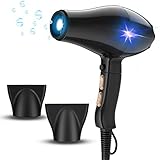 Slopehill Haartrockner Ionen 2100W,Föhn mit Leistungsstarke AC-Motor,Leicht + Kompaktes Travel Design,Ruhiger Haartrockner mit 2-Düsen,Ionenpflege - Anti Frizz,Schw